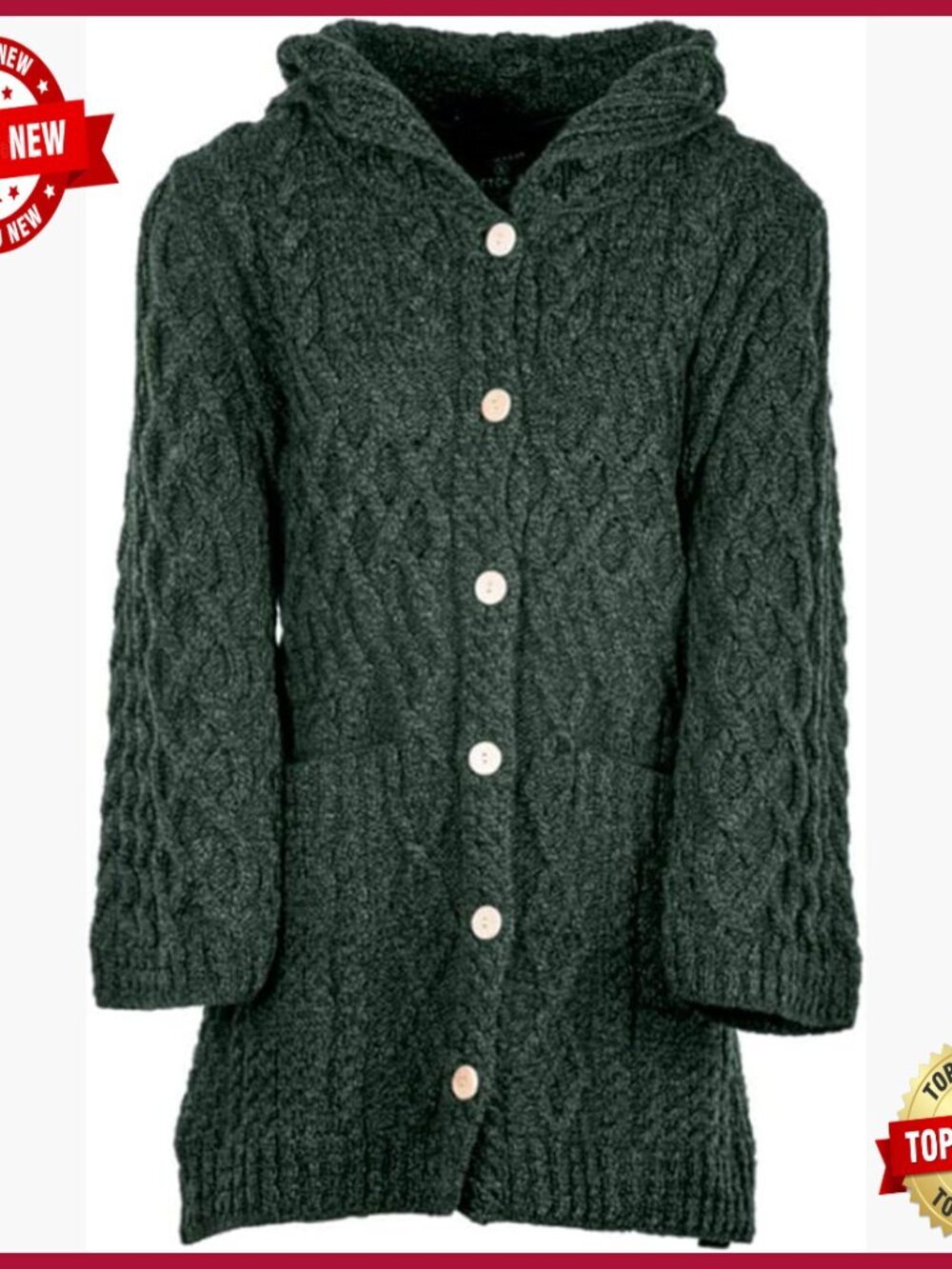 Ladies Merino Wool Long Hooded Cardigan with Front Pockets